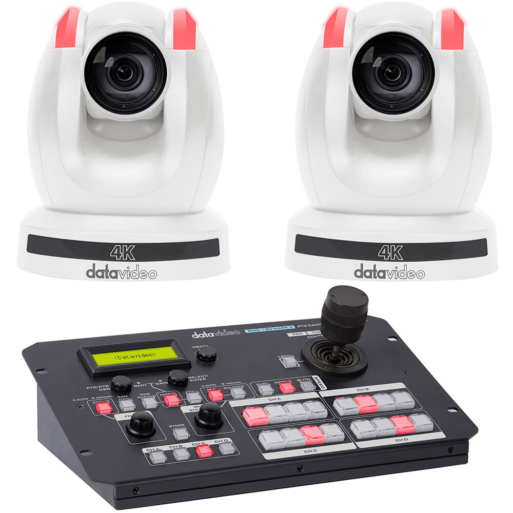Datavideo 2 x PTC-280 Camera Kit with RMC-180 Mark II Controller (White)