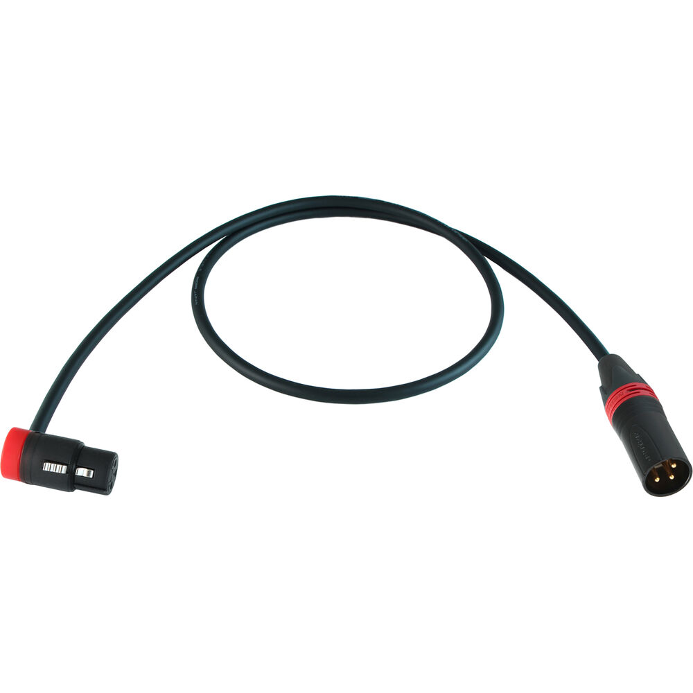 Cable Techniques Low-Profile Right-Angle XLR Female to Straight XLR Male Stage & Studio Mic Cable (Red Ring/Cap, 3')