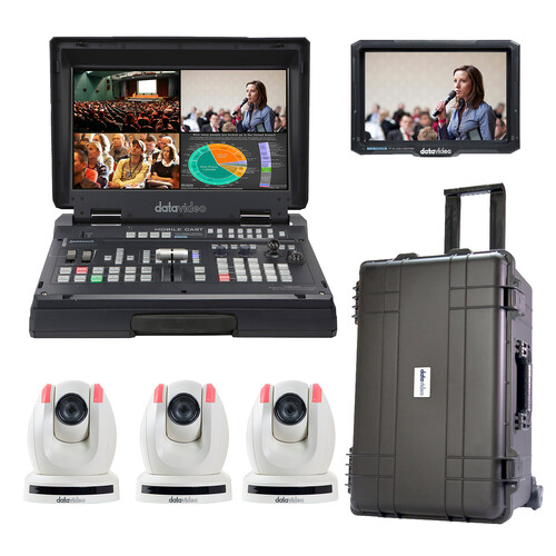 Datavideo Streaming Studio Kit with Mobile Switcher, 7" Monitor & 3 x PTZ Cameras (White)