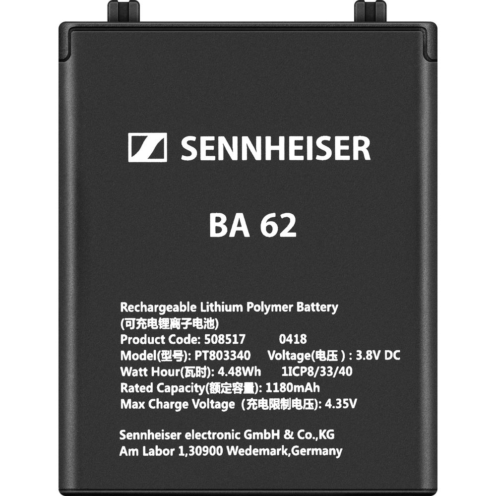Sennheiser BA 62 Rechargeable Battery Pack for SK 6212 Bodypack Wireless Transmitter