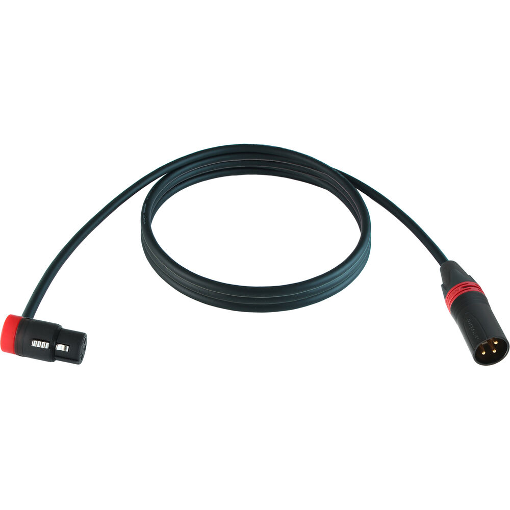 Cable Techniques Low-Profile Right-Angle XLR Female to Straight XLR Male Stage & Studio Mic Cable (Red Ring/Cap, 10')
