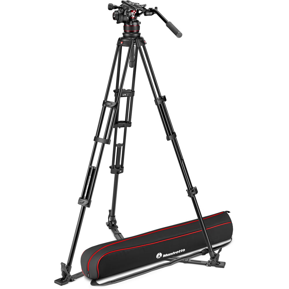 Manfrotto 612 Nitrotech Fluid Video Head and Aluminum Twin Leg Tripod with Ground Spreader