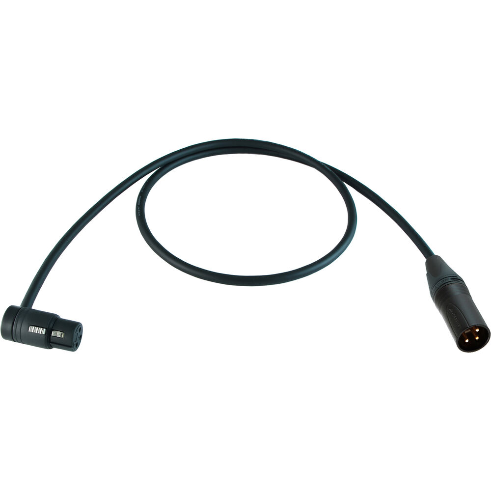 Cable Techniques Low-Profile Right-Angle XLR Female to Straight XLR Male Premium QUAD Cable (Black Cap, 3')