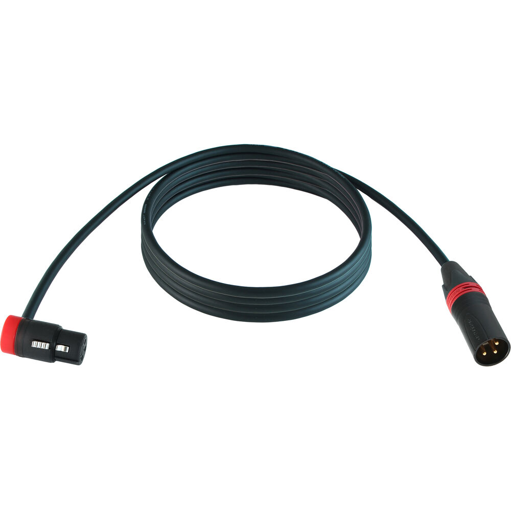 Cable Techniques Low-Profile Right-Angle XLR Female to Straight XLR Male Stage & Studio Mic Cable (Red Ring/Cap, 25')