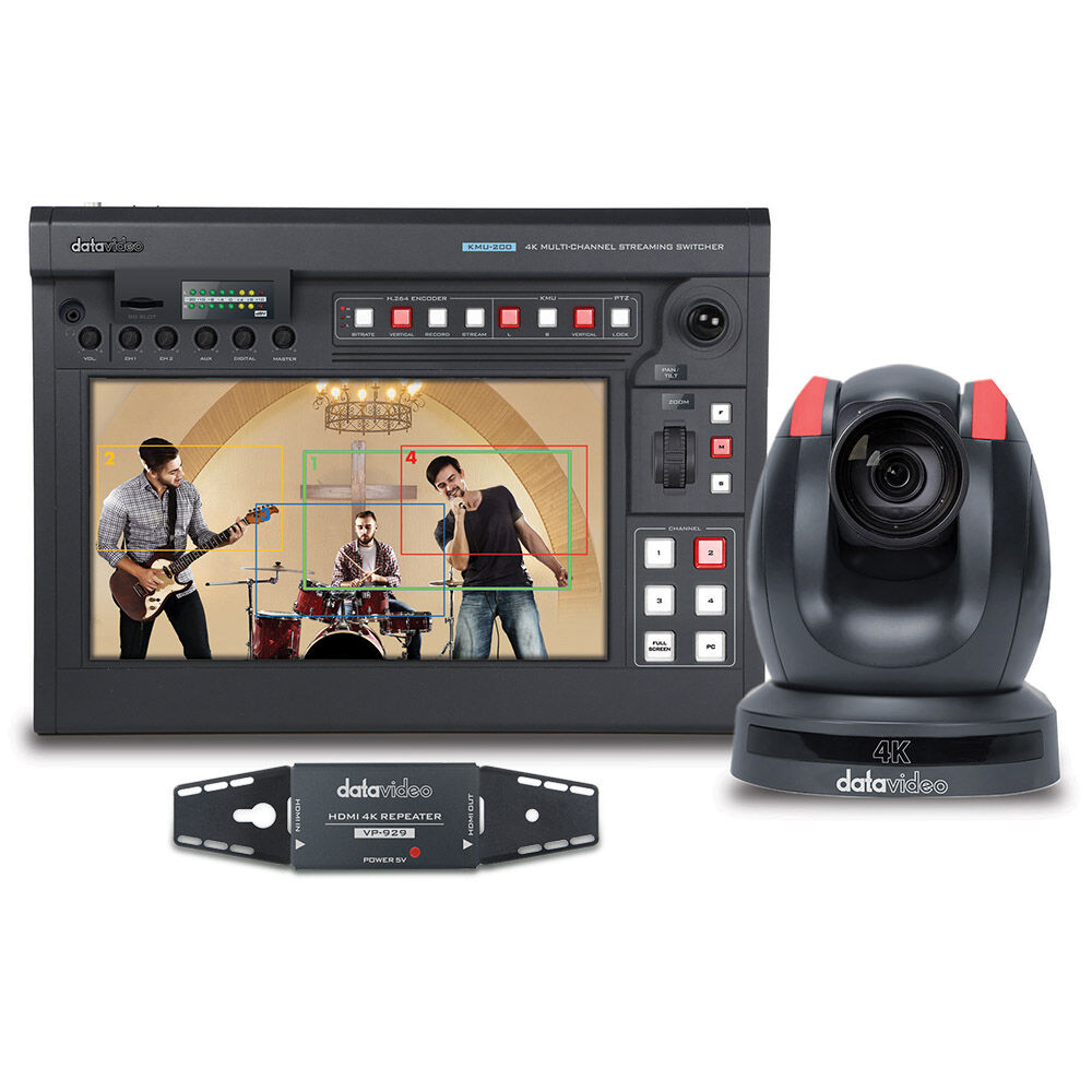 Datavideo PTC-280 4K PTZ Camera and KMU-200 Video Switcher/Recorder with VP-929 Kit
