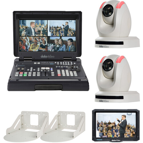 Datavideo Streaming Studio Kit with Switcher, 2 x PTZ Cameras, Wall Mounts & Monitor (White)