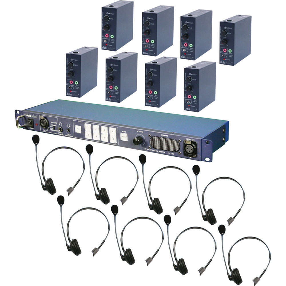 Datavideo ITC-100 8-User Wired Intercom System with 8 Beltpacks & 8 Headsets