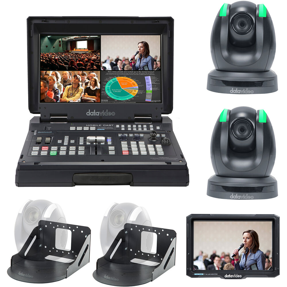 Datavideo Streaming Studio Kit with Switcher, 2 x PTZ Cameras, Wall Mounts & Monitor (Black)