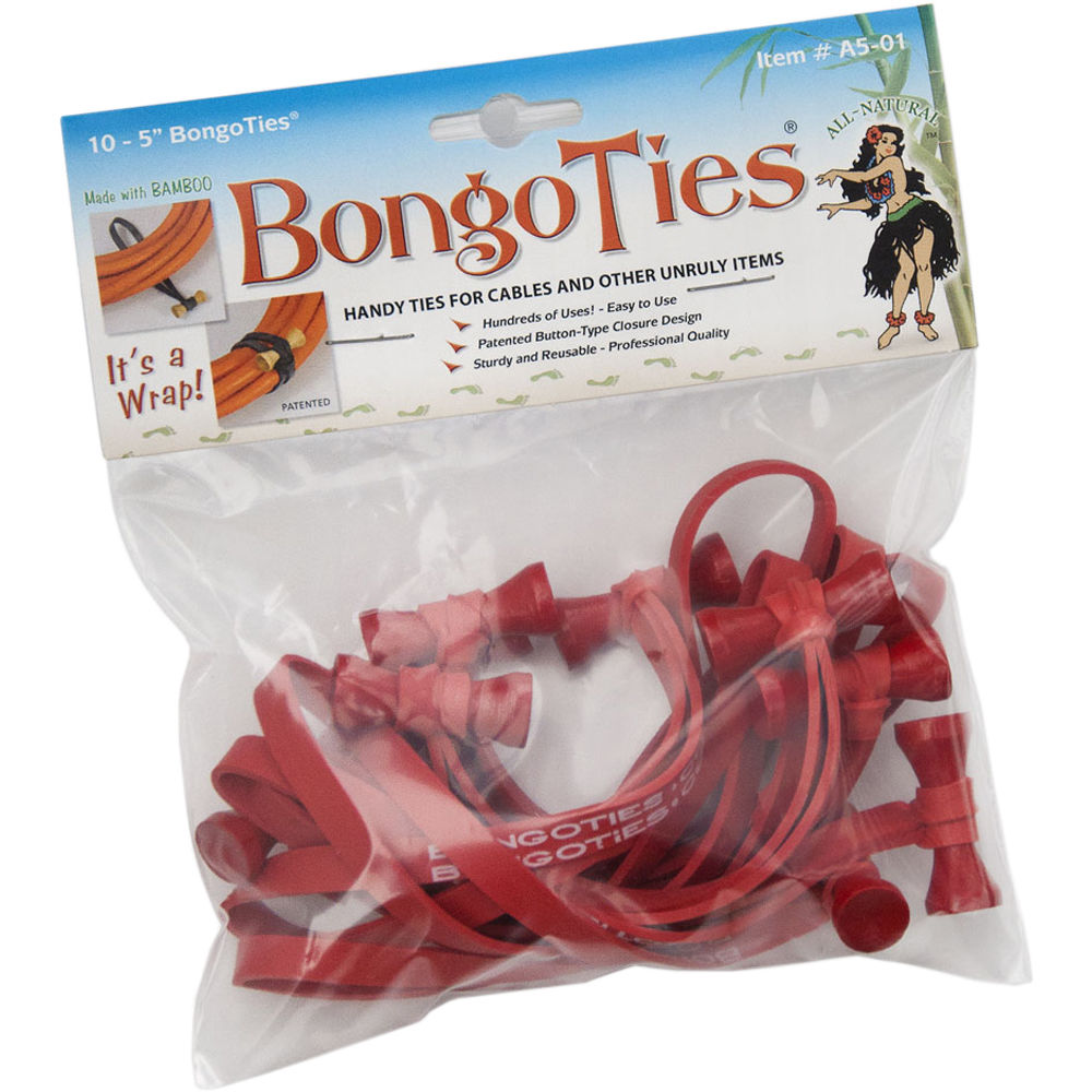 BongoTies 5" Elastic Cable Ties (10-Pack, Red)