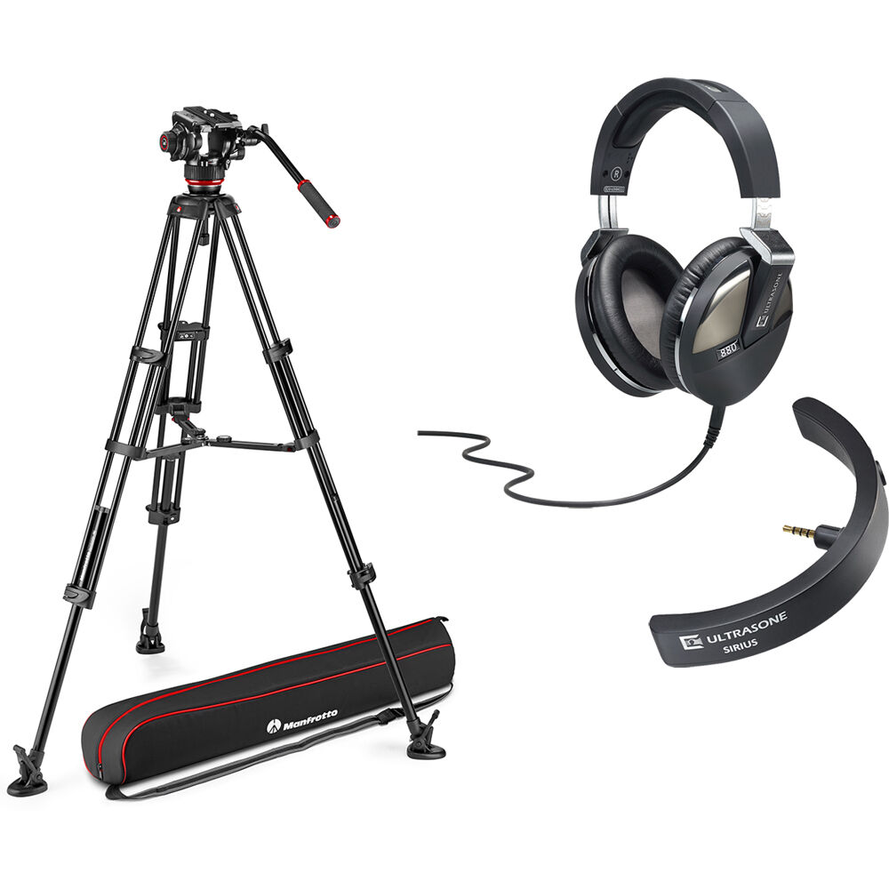 Manfrotto 504X Fluid Head & Aluminum Tripod System with Mid-Level Spreader, Ultrasone Headset & Bluetooth Adapter
