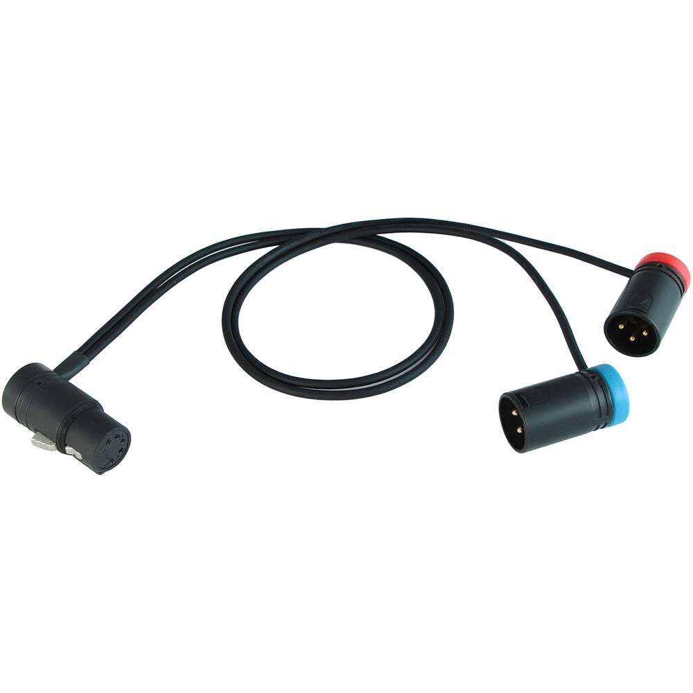 Cable Techniques Low-Profile XLR 5-Pin Female to 2 Low-Profile XLR 3-Pin Male Cable (18", Black with Blue and Red Caps)
