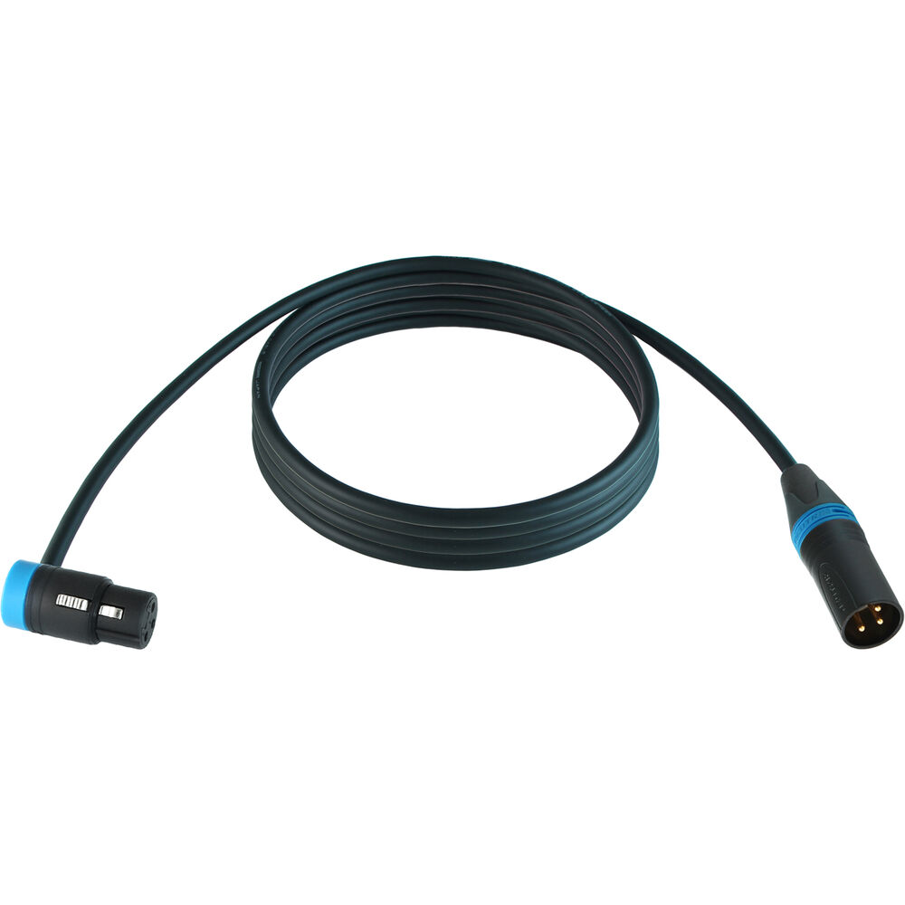 Cable Techniques Low-Profile Right-Angle XLR Female to Straight XLR Male Stage & Studio Mic Cable (Blue Ring/Cap, 25')