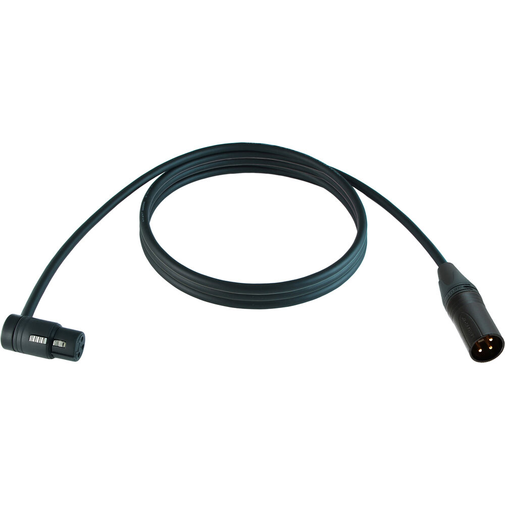 Cable Techniques Low-Profile Right-Angle XLR Female to Straight XLR Male Stage & Studio Mic Cable (Black Ring/Cap, 10')