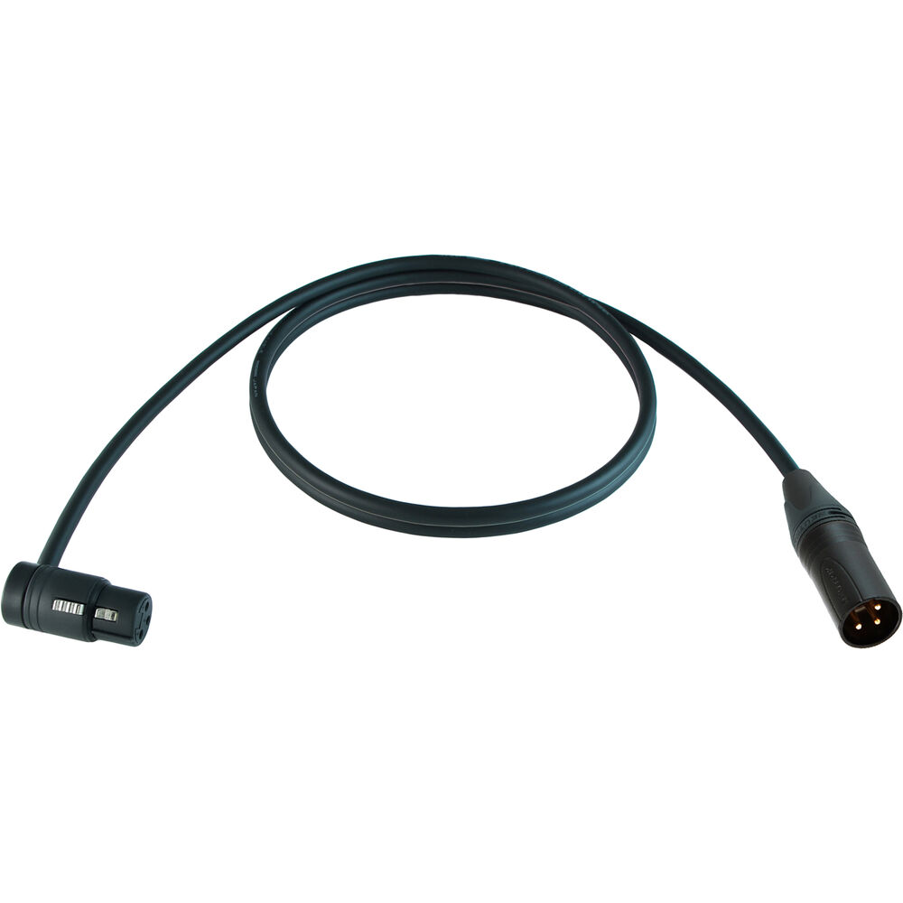 Cable Techniques Low-Profile Right-Angle XLR Female to Straight XLR Male Stage & Studio Mic Cable (Black Ring/Cap, 6')