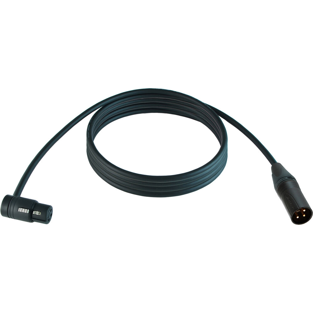Cable Techniques Low-Profile Right-Angle XLR Female to Straight XLR Male Stage & Studio Mic Cable (Black Ring/Cap, 25')
