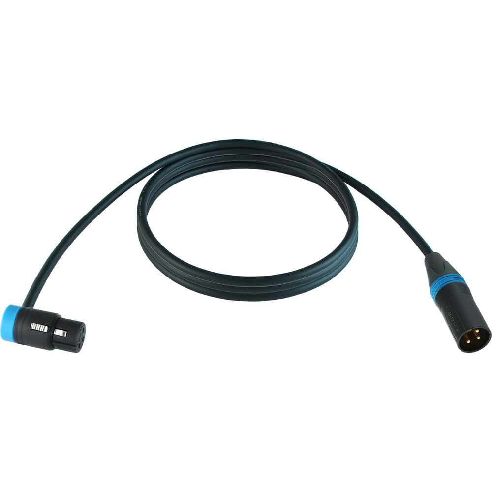 Cable Techniques Low-Profile Right-Angle XLR Female to Straight XLR Male Stage & Studio Mic Cable (Blue Ring/Cap, 10')